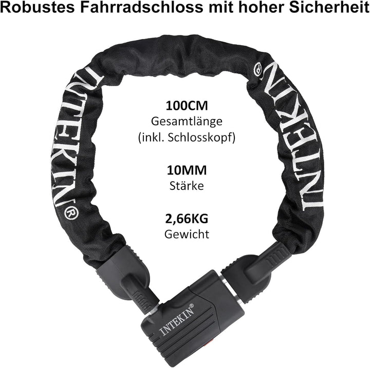 INTEKIN Kettenschloss Hohe Sicherheit, 100cm lang 10mm dick Motorradschloss, schwer Fahrradschloss a