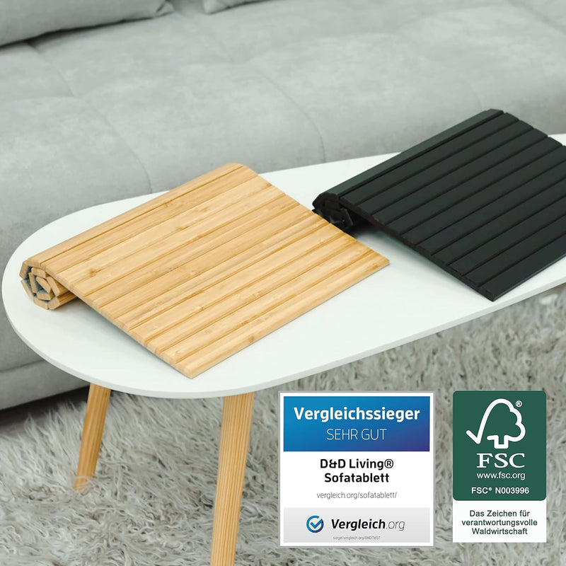 D&D Living® Sofatablett - Couch Ablage flexibel für Armlehne aus natürlichem Holz | Tablett für Sofa