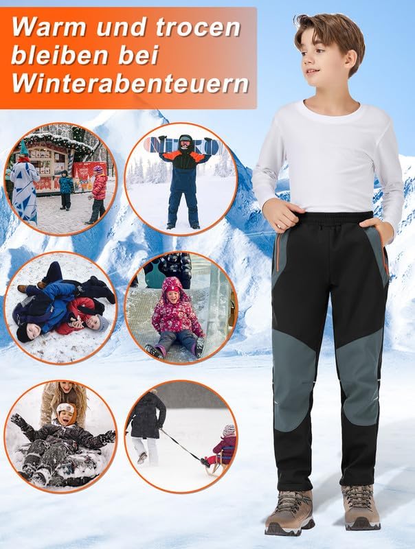 Zzkouine Kinder Softshellhose Schneehose Thermohose Hosen Jungen Mädchen Winterhose Outdoorhose Wand