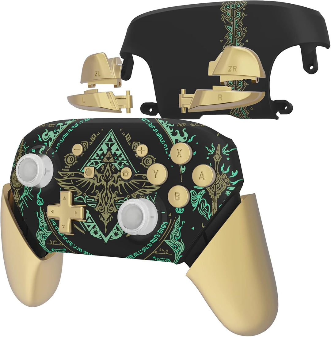 eXtremeRate Griff Hülle Set kompatibel mit Nintendo Switch Pro Controller, DIY-Ersatz Front Case/Bac