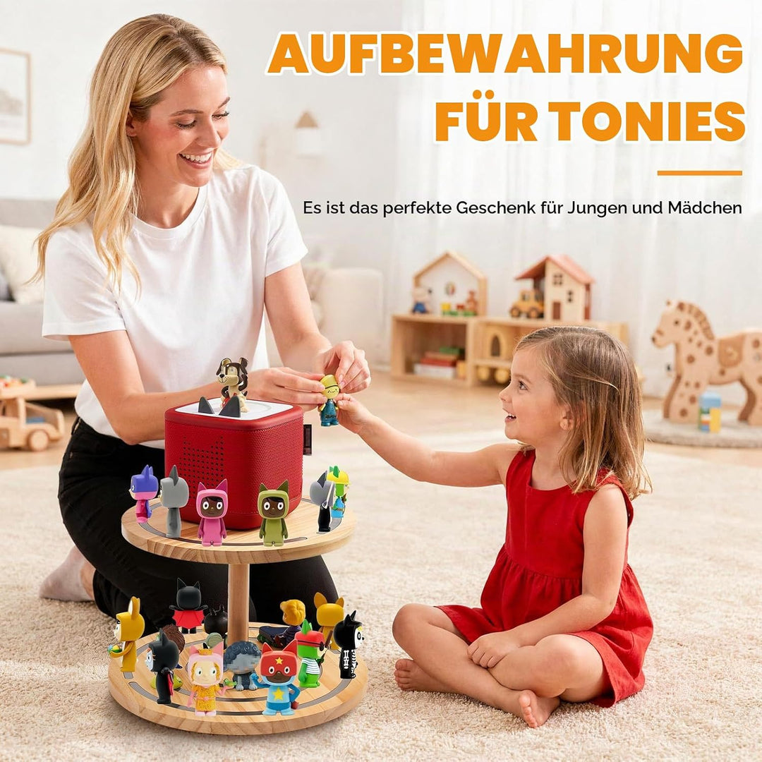 Gieanoo 360°Runde Tonies Magnetisches Regal, 2-Tier Toniebox Display Regal für 30-50 Tonie Charakter