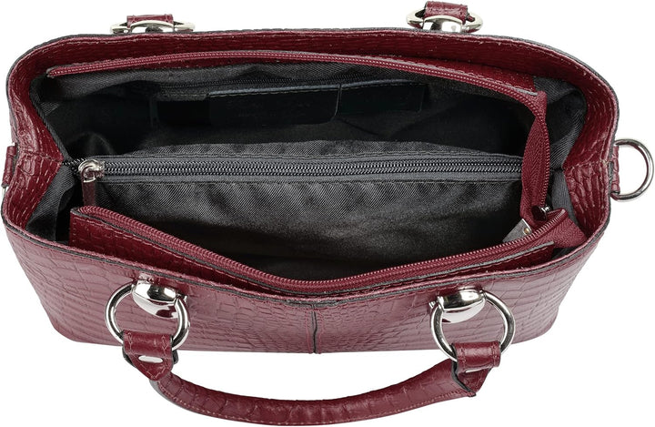 Umhängetasche Echt Leder Damen Made in Italy, Kroko-Optik Handtasche, Damen Schultertasche, elegante