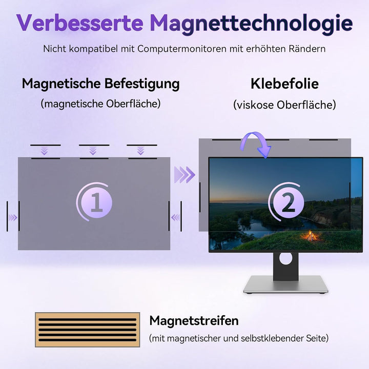 IPROKKO 23.8 -Zoll Magnetischer Blickschutzfilter für 16:9 Monitor, Abnehmbarer Sichtschutz Anti Bla