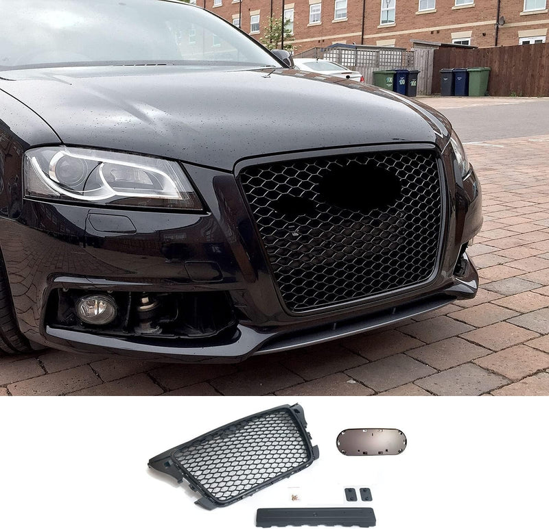 Passend für Audi A3 8P Kühlergrill Wabengrill Front Grill mit Emblemhalter PDC 08-13