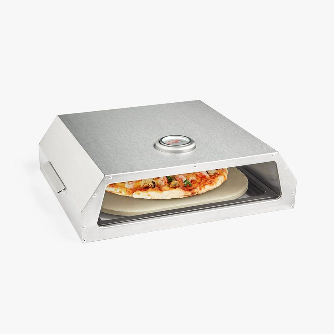Pizzaofen aus Keramikstein mit schneller Erwärmung, gleichmässiges Garen, Edelstahlhaube und Pizzasc