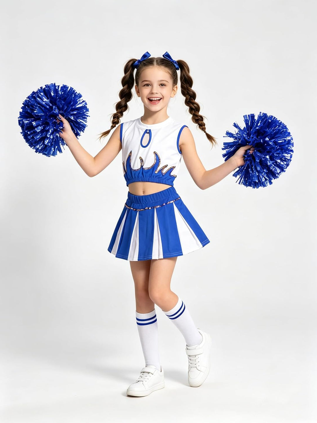 LOLANTA Mädchen Cheerleader Kostüm Schulkind Cheer Kostüm Outfit Karneval Kostüm Blau 164-170, Blau