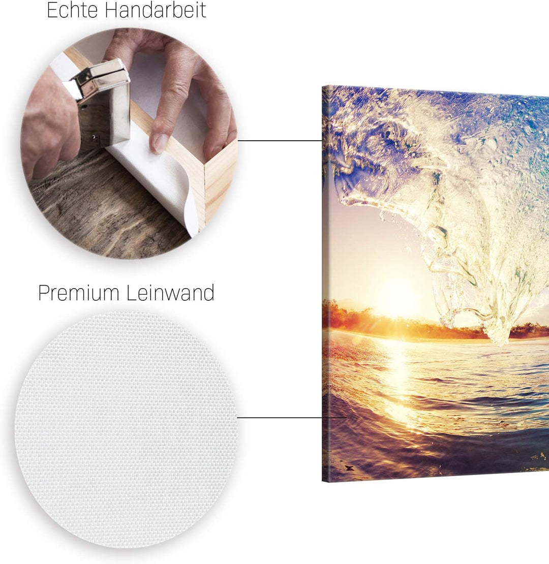 ge Bildet Bild auf Leinwand | the Wave - Welle Surfen Wasser Sonnenuntergang blau gelb orange S in 1