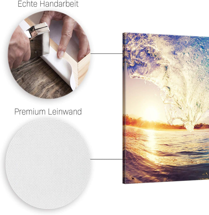 ge Bildet Bild auf Leinwand | the Wave - Welle Surfen Wasser Sonnenuntergang blau gelb orange S in 1