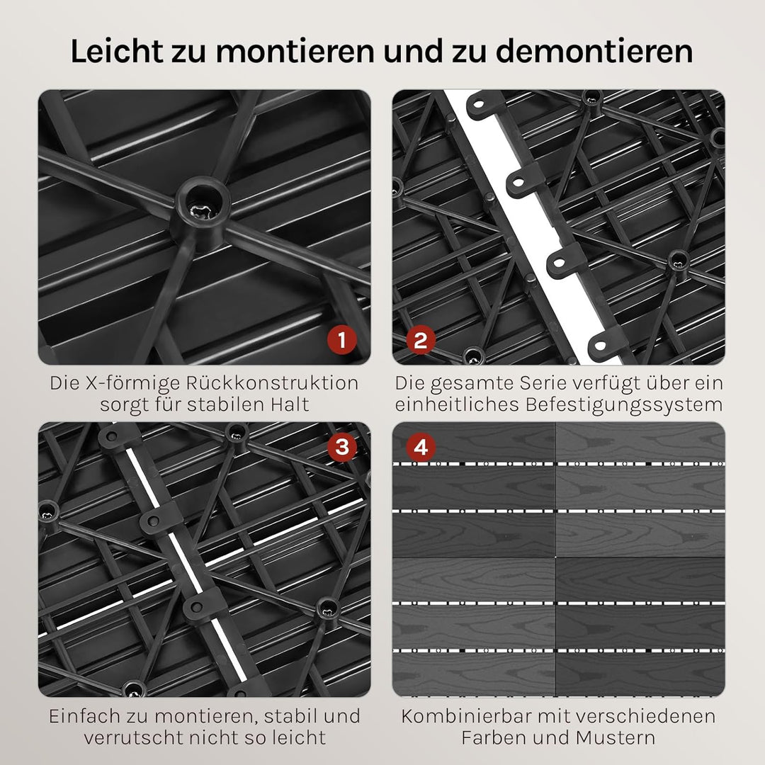 WOLTU WPC Terrassenfliesen Holzoptik Terrassendielen Fliese in Bodenbelag mit klicksystem, für Terra