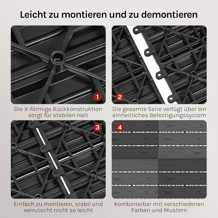 WOLTU WPC Terrassenfliesen Holzoptik Terrassendielen Fliese in Bodenbelag mit klicksystem, für Terra