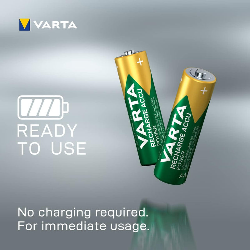 VARTA Batterien AA, wiederaufladbar, 4 Stück, Recharge Accu Power, Akku, 2400 mAh NI-MH, ohne Memory