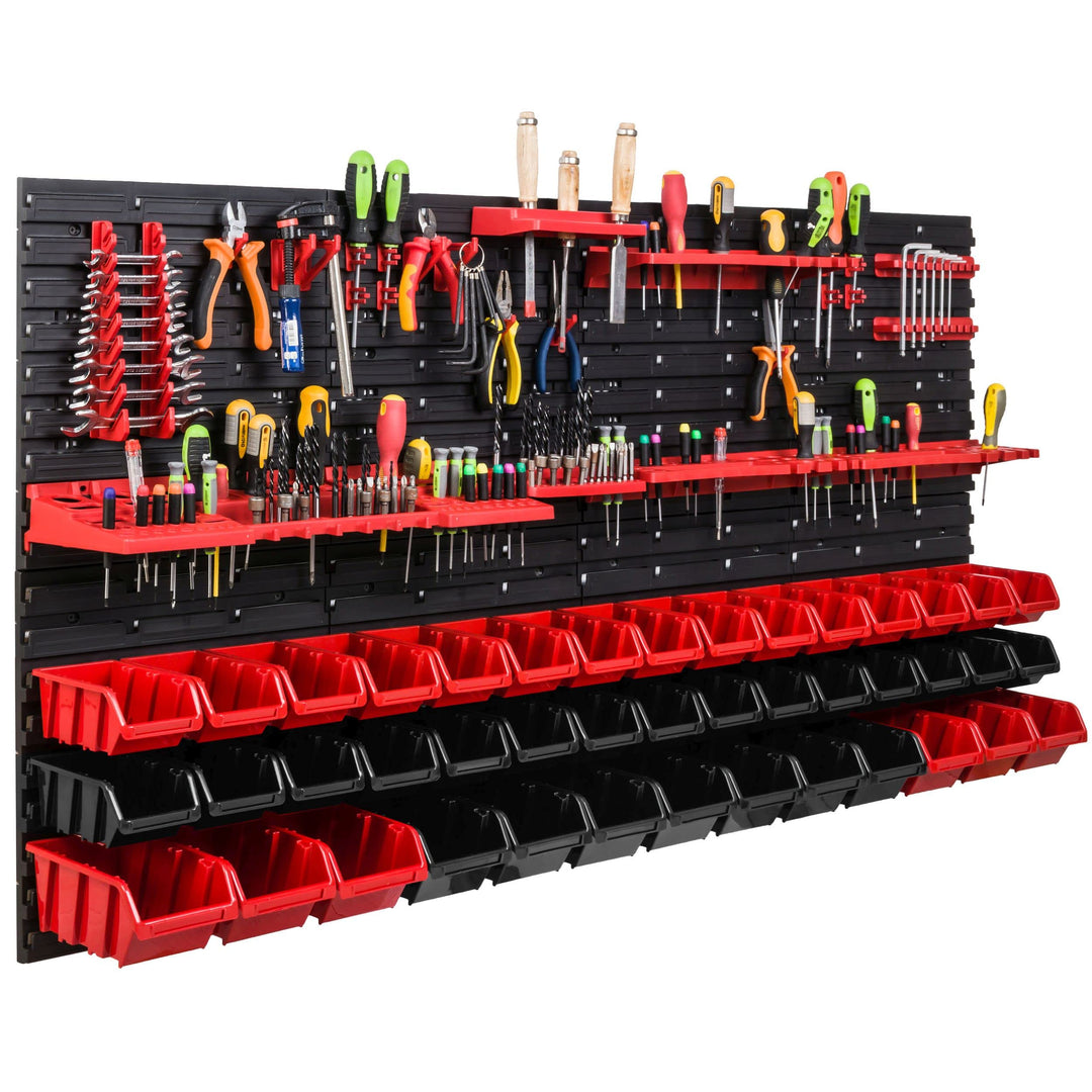 Lagersystem Werkstattregal | 156 x 78 cm | 51 stck. Box | Wandregal mit Werkzeughalterungen und Stap