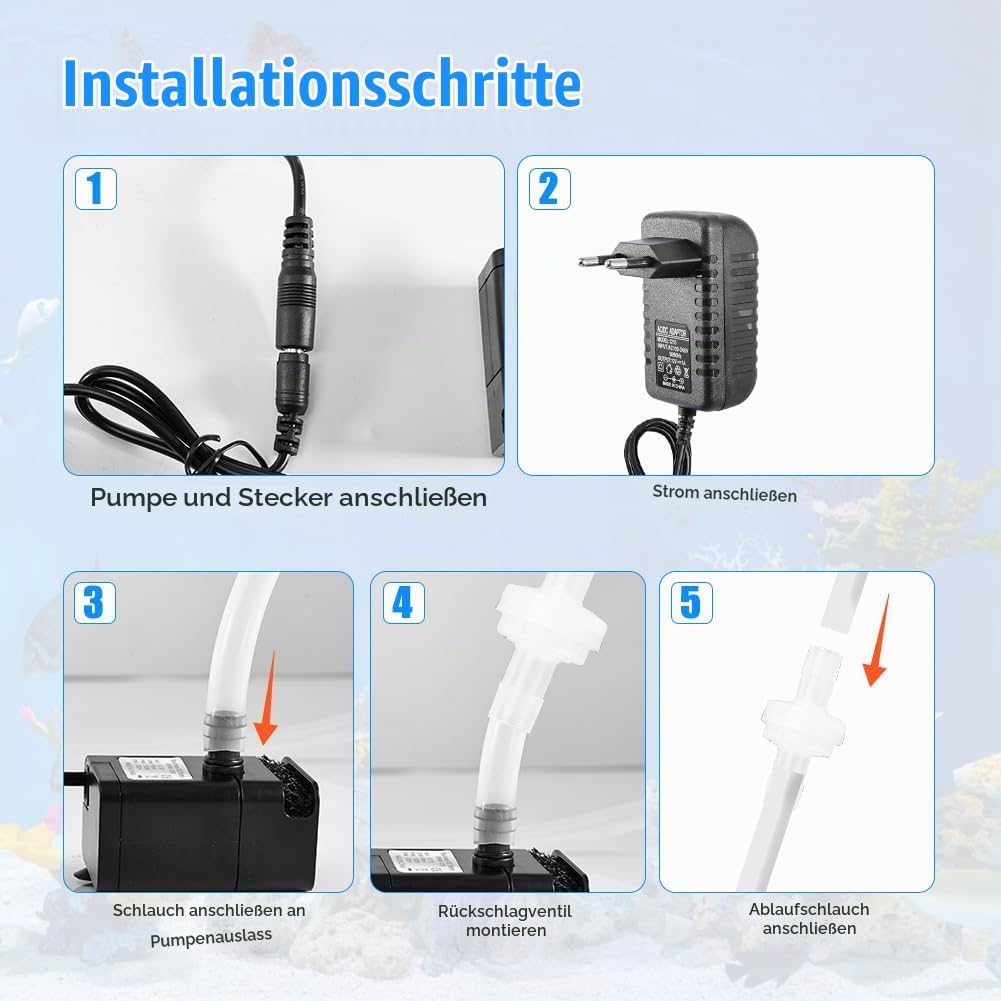 kleine Tauchpumpe, 2m Schlauch &amp; Rückschlagventil, 220L/h kondensatpumpe mit 3 Filterschwamm, 12V Aq