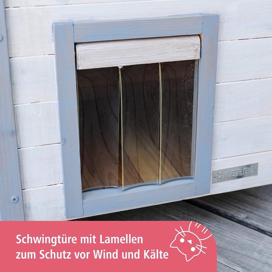Kerbl Pet Katzenhaus Lodge Ontario, Katzenhütte, hellgrau, rot, 77x50x73cm, Spiesstanne, Kunststoff,