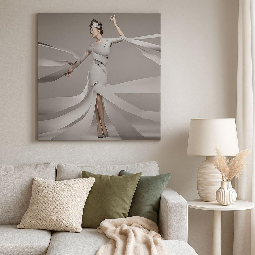Bilder auf Leinwand 70x70cm Leinwandbild Frau Modell Streifen Emotionen Gross Wanddeko Bild Schlafzi