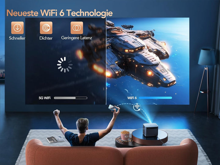 Beamer 4K Unterstützung【Netflix & Autofokus/Trapezkorrektur】 Full HD 1080P Beamer Heimkino WiFi6 Blu