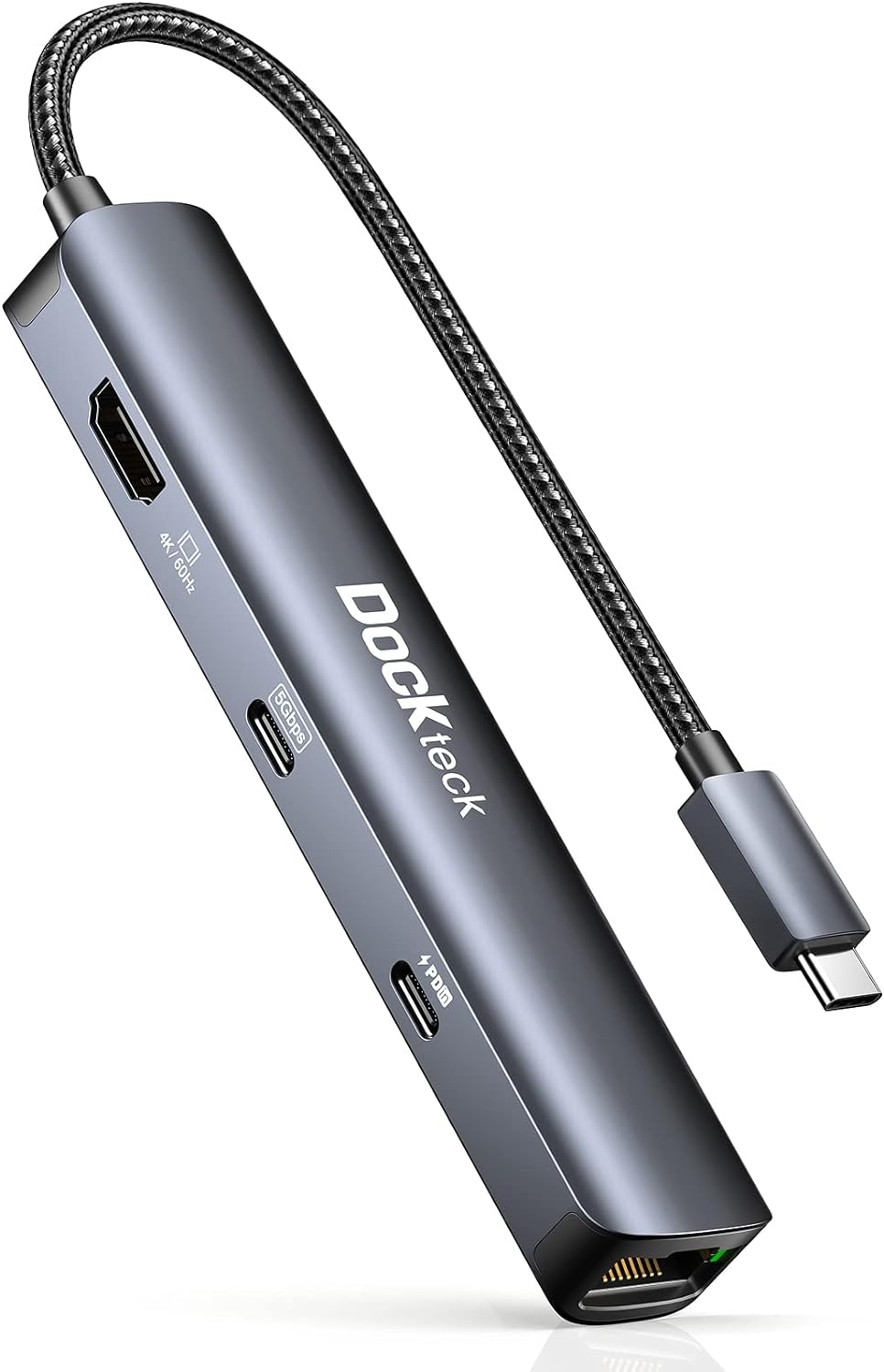 USB C Hub HDMI 4K 60Hz, 6 in 1 Dockteck, Dock Ethernet, MacBook Pro Adapter iPad mit LAN RJ45, 2 USB
