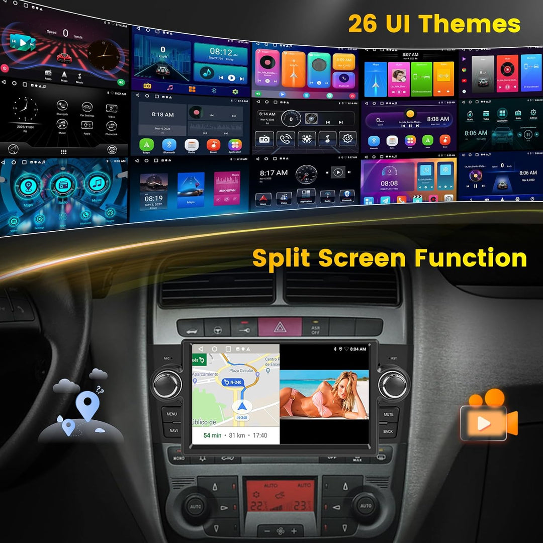 Hikity 2G+64G Android 15 Autoradio für FIAT Punto 2005-2009 / FIAT Linea 2007-2011 mit 7 Zoll Touchs