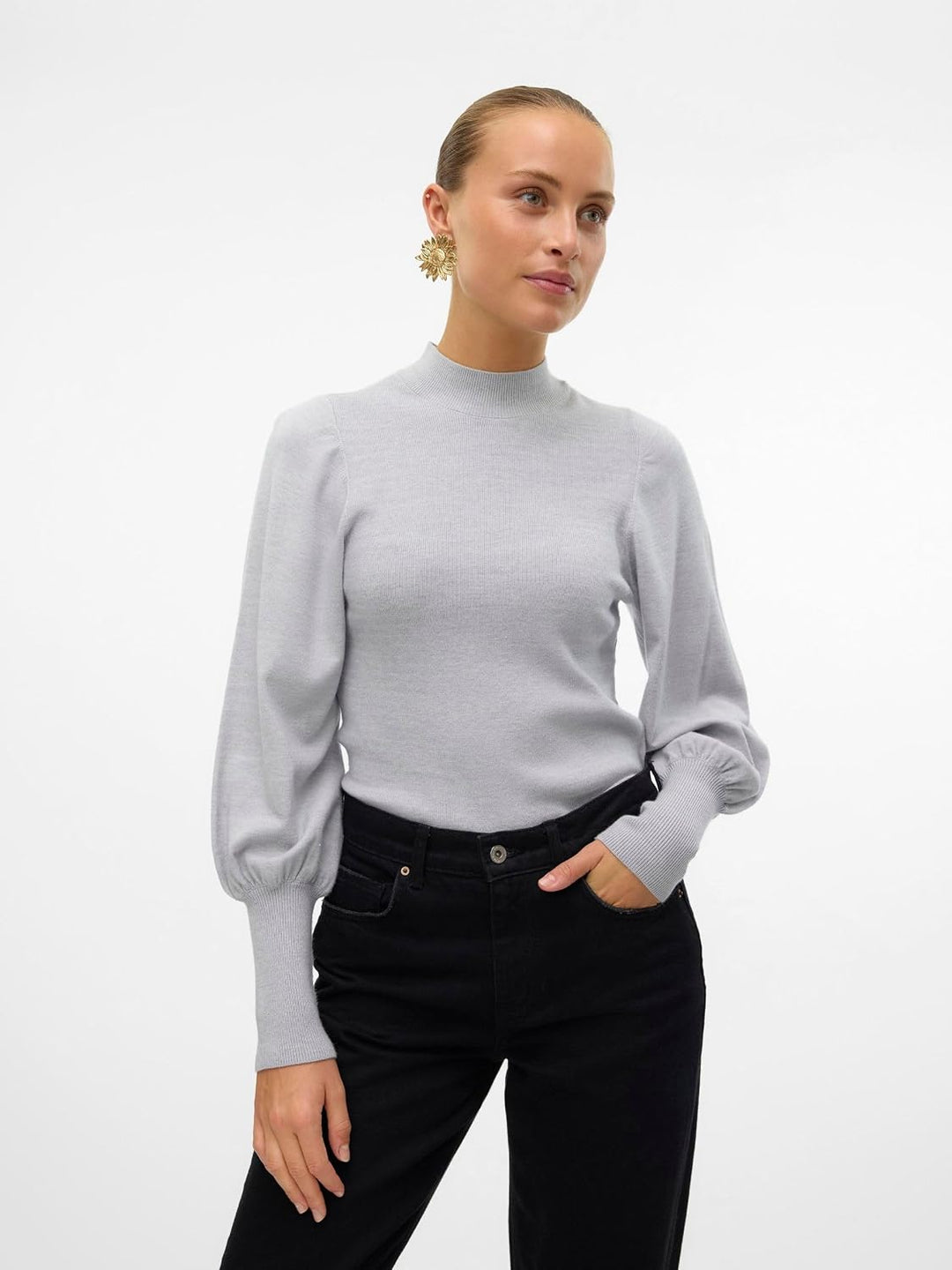 VERO MODA Female Strickpullover VMHOLLYKARISPUFF Strickpullover | Knitted Pullover S Light Grey Mela