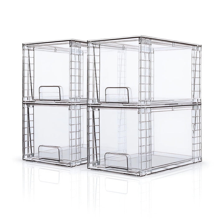 4er-Set Mittelgrosse Stapelbare Aufbewahrungsschubladen, Transparente Acrylbox mit Griff, Einfacher