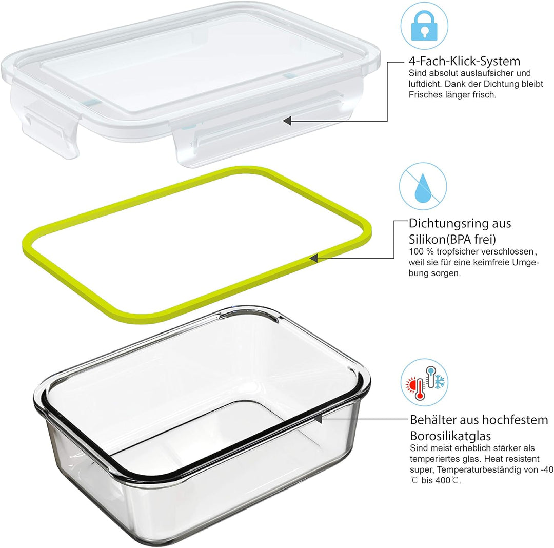 GENICOOK Glas-Frischhaltedosen Set-Glasbehälter/Brotdose/vorratdose/Aufbewahrungsbehälter - BPA frei