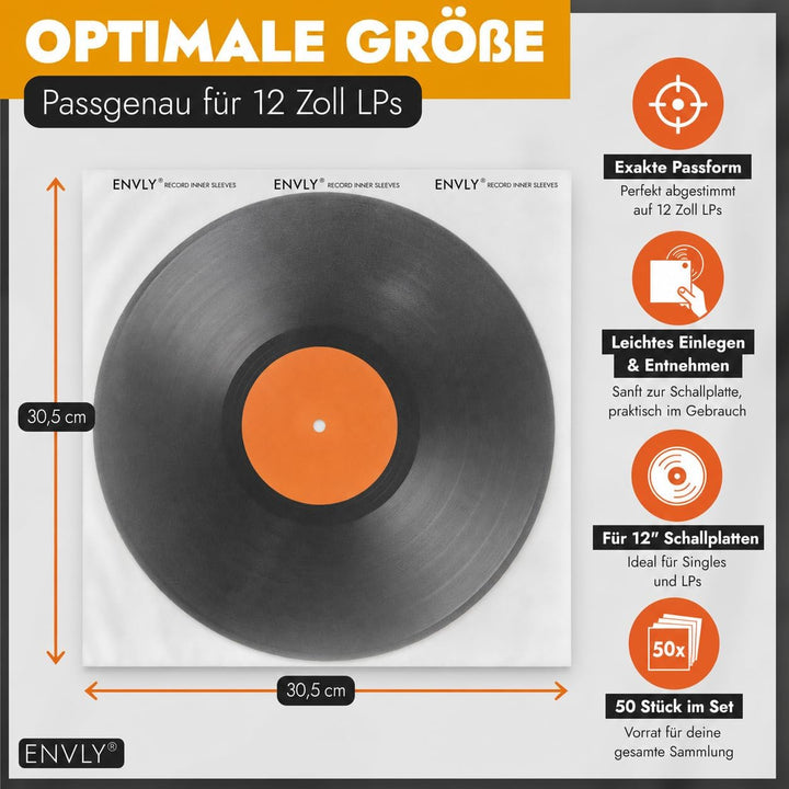 ENVLY® Schallplatten Innenhüllen (50 Stück) | Reispapier | antistatisch (12")