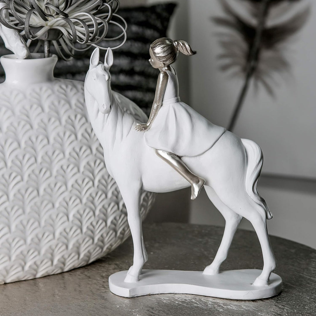 Casablanca Deko Figur - Girl on Horse 25 cm weiss Silber - Mädchen auf Pferd Skulptur - Höhe 25 cm H