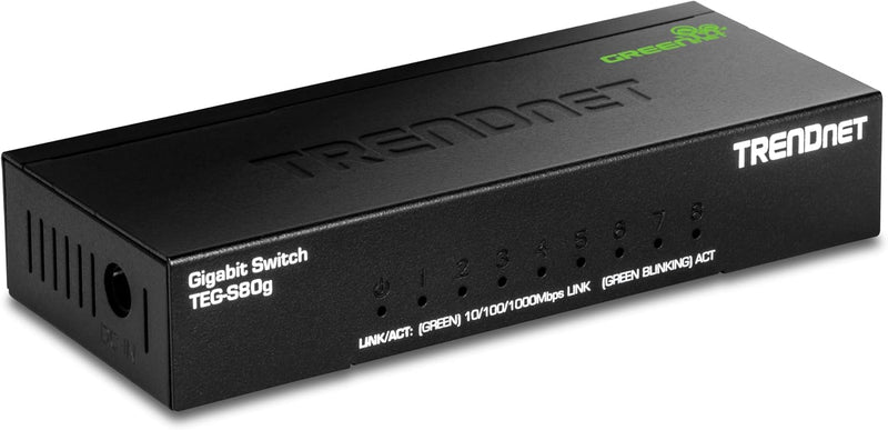 TRENDnet 8-Port Unverwalteter Gigabit GREENnet Desktop Metall Switch, Ethernet Splitter, Lüfterlos,