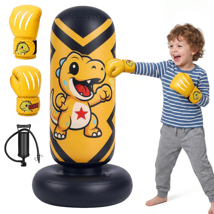 Boxsack für Kinder, Qoosea 130cm Standboxsack Stehender Aufblasbarer Gelb, Gelb