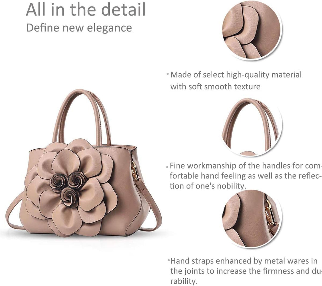 NICOLE & DORIS Modische Damen-Umhängetasche, Handtasche, Umhängetasche, Blumenmotiv Khaki, Khaki