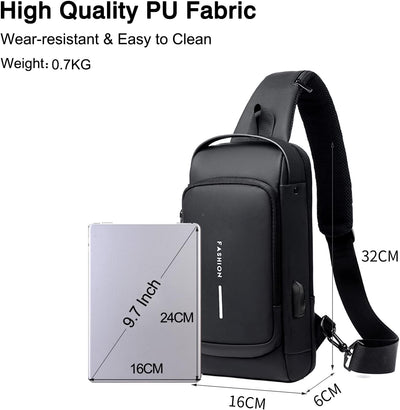 FANDARE Brusttasche Sling Bag Geschäft Schultertasche mit USB-Ladeanschluss Passwortschutz Crossbody