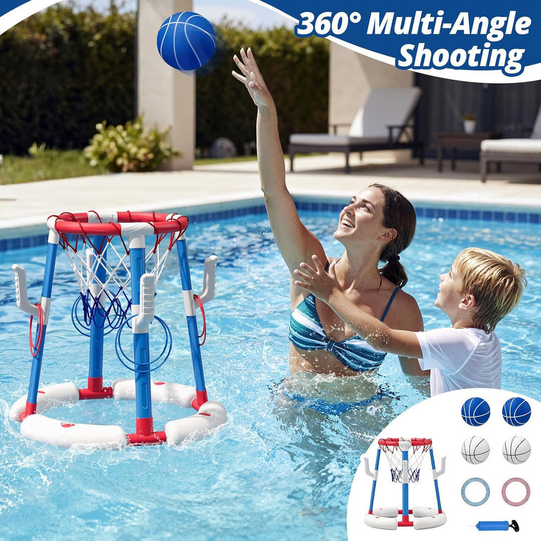 Pool Basketballkorb für Kinder, Wasserspielzeug Pool Basketball mit Backboard, 4 Bällen, 8 Ringen, P
