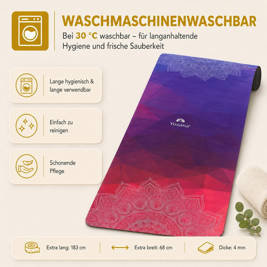 Yogamatte aus Naturkautschuk I Hot Yoga Mikrofaser Matte I Bikram Yogamatte Maschinenwaschbar I Ying