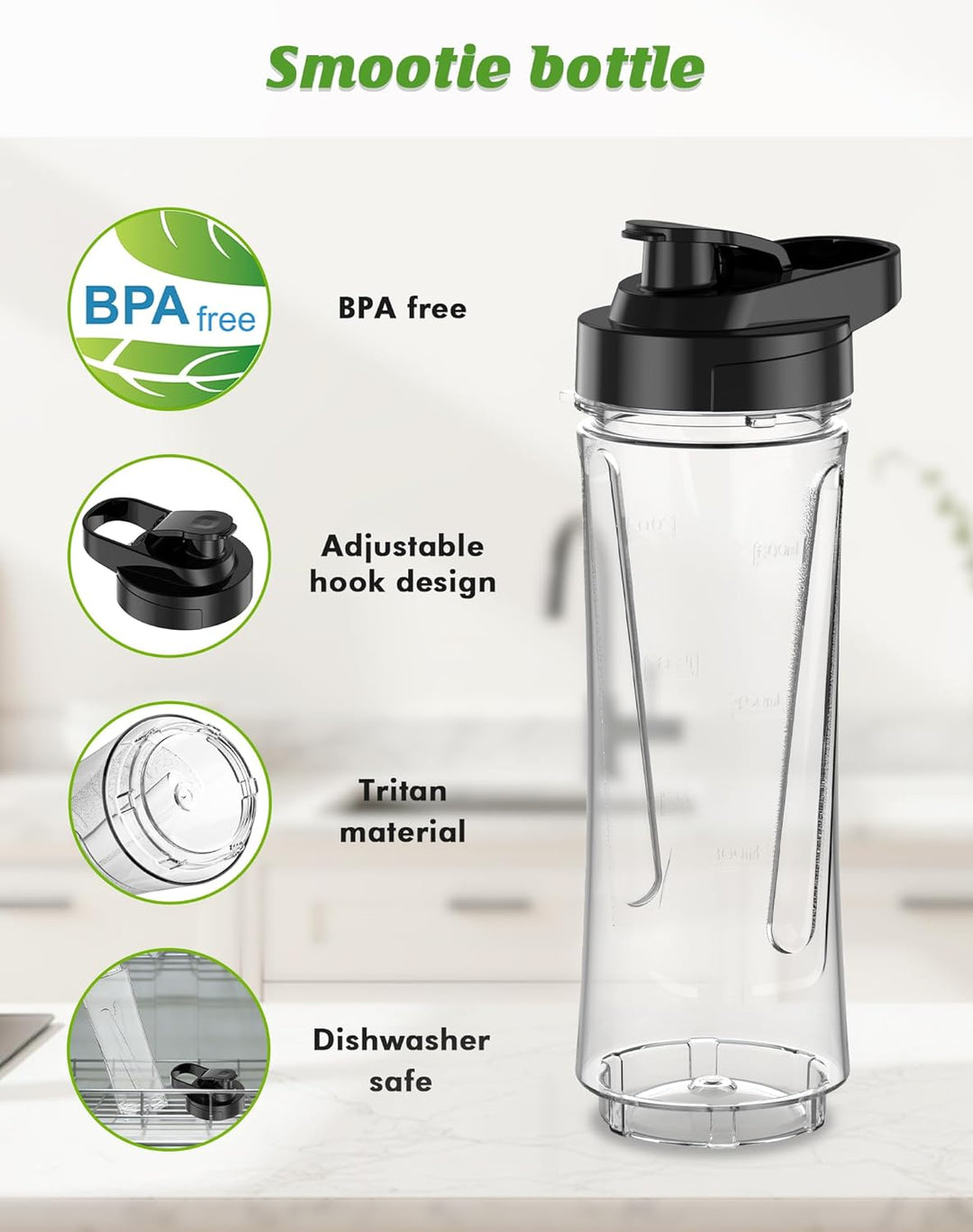 Smoothie Flaschen, Mixer Smoothie Maker Trinkflasche/Tritan flasche/Wasserflasche 600ml BPA-frei für