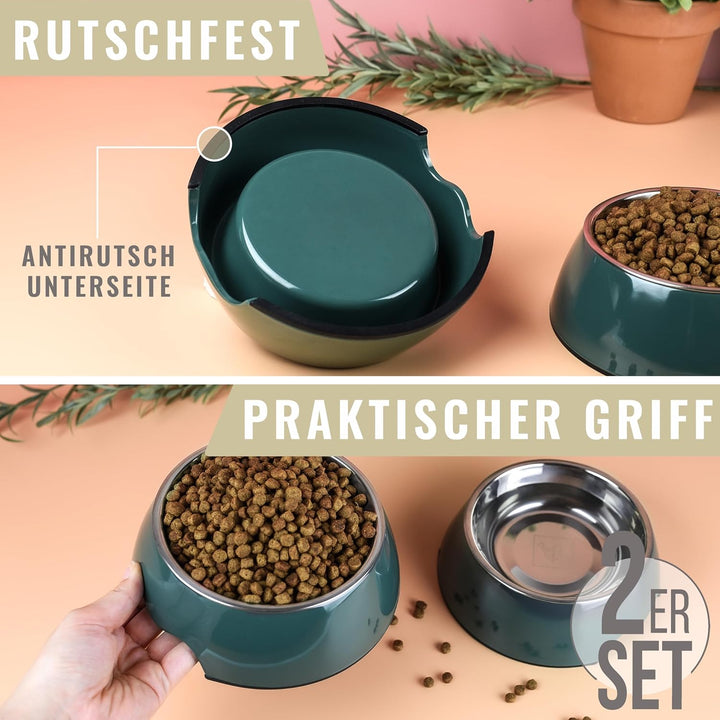 ne&no® Futternapf 2er Set für kleine Hunde und Katzen [Gr. S / 170 ml] Doppelnapf Katze rutschfest |