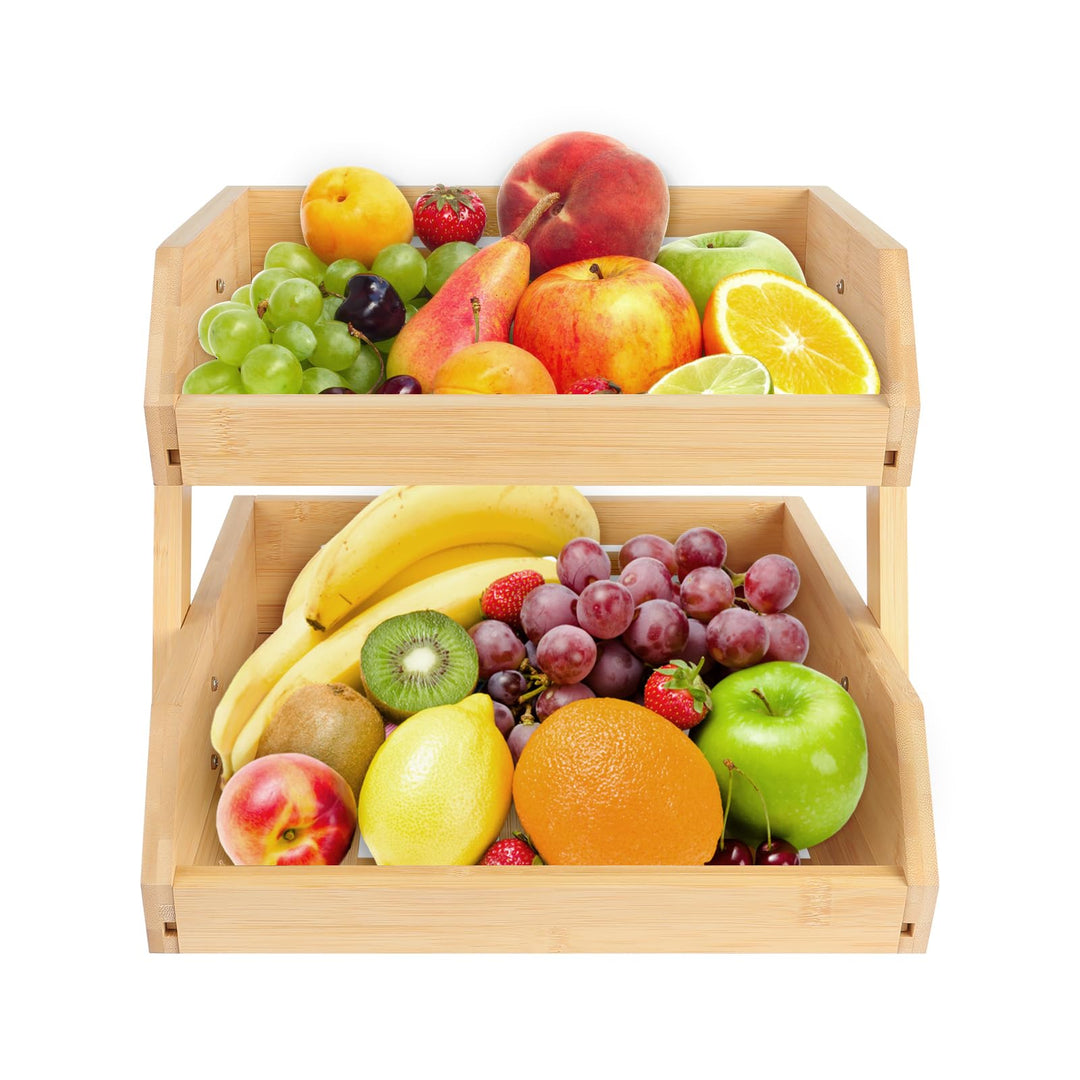 LANTUS 2 Etagen für Obst, aus Bambus, Obstkorb aus Bambus, 2 Etagen, 2 Ebenen, Halterung für die Auf