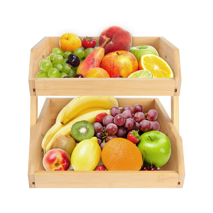 LANTUS 2 Etagen für Obst, aus Bambus, Obstkorb aus Bambus, 2 Etagen, 2 Ebenen, Halterung für die Auf