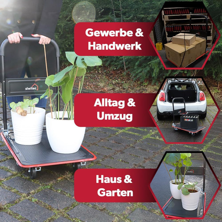 siwitec Plattformwagen, Transportwagen klappbar 150kg, inkl. Spanngurte, Rollwagen, Handwagen, Trans