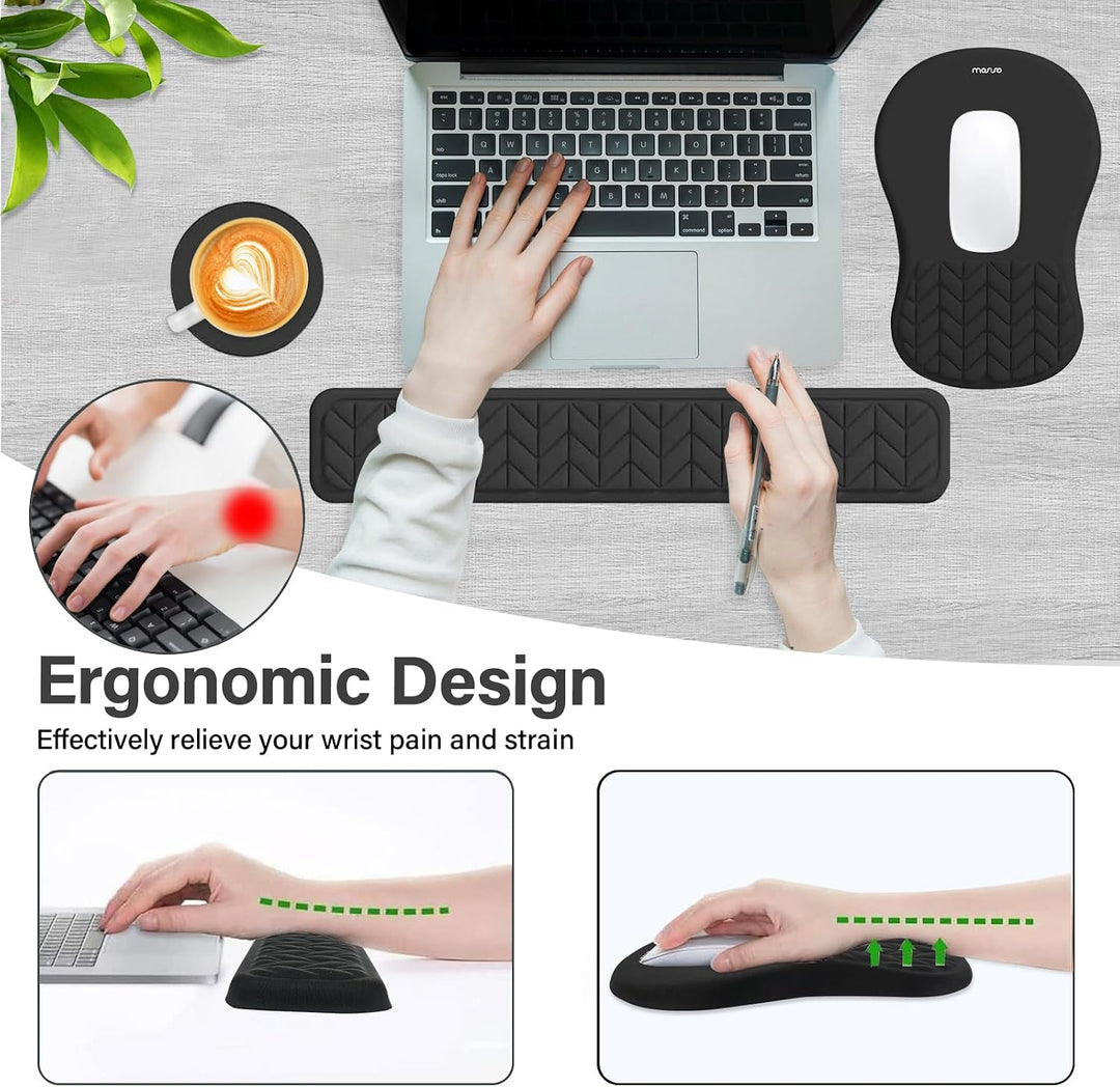 MOSISO Handgelenkstütze für Mauspad&amp;Tastatur Set, Gebogene Ergonomisches Mousepad&amp;Coaster Rutschfest