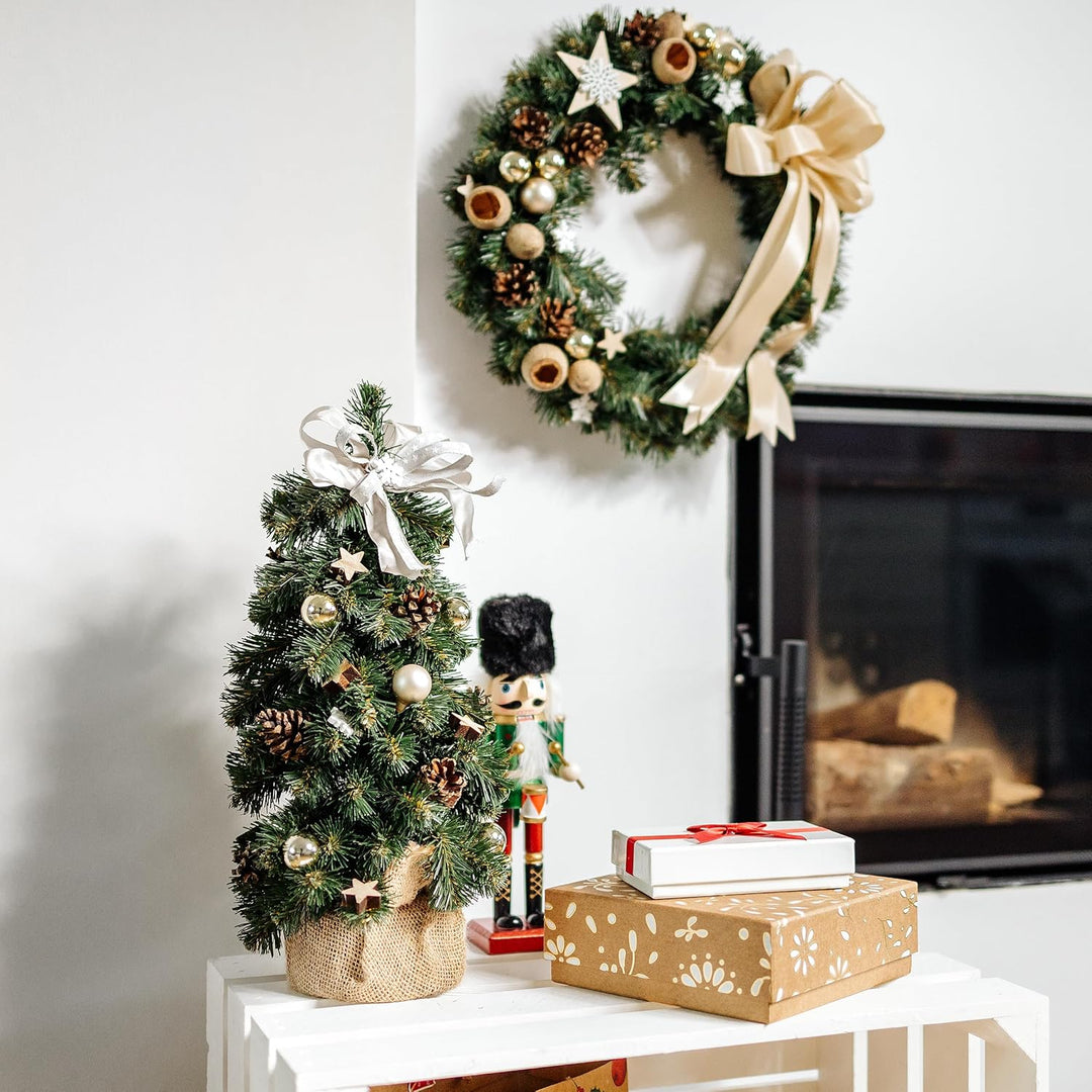 Creative Home Kleiner Weihnachtsbaum Champagner Geschmückt | Höhe 40 cm | Künstlicher Tannenbaum Min