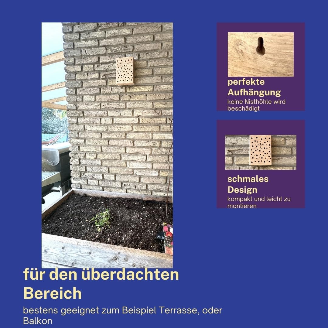 Insektenhotel Nisthilfe für Wildbienen – Massivholz Eiche – Perfekte Bohrungen – Handlich zum Aufhän