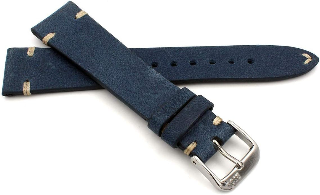Rios1931 Sagittarius Vintage Rindsleder Uhrenarmband handgemacht in Deutschland 19mm blau