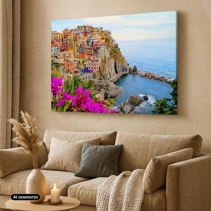 Bilder auf Leinwand 100x70cm Leinwandbild Italien küste felsen landschaft Gross Wanddeko Bild Schlaf