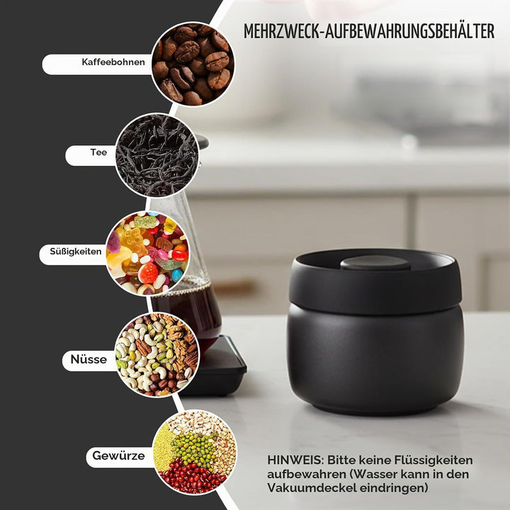 Cozary Kaffeebehälter aus Edelstahl, 400ML Vakuum Kaffeedose Luftdicht, Kaffeebohnen Behälter mit Va