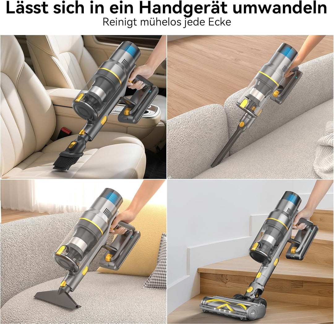 Akku Staubsauger 55000Pa/580W/75Min, Staubsauger Kabellos mit LED-Touchscreen, Selbststehender Akkus