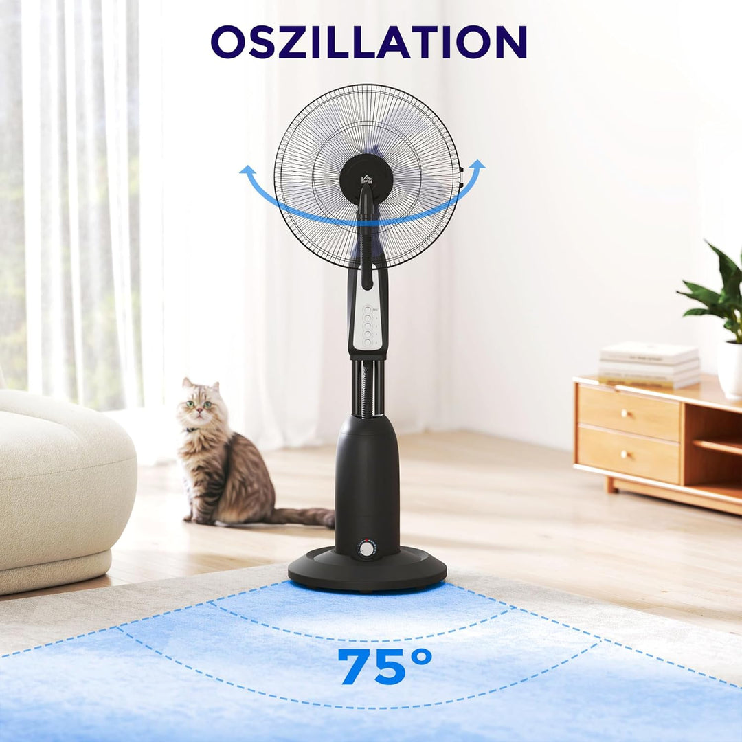 HOMCOM Ventilator mit Wasserkühlung, Standventilator mit Verstellbar Sprühnebel, 3 Geschwindigkeiten