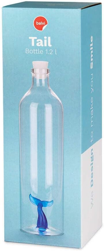 balvi Flasche Tail Farbe Blau Mit Figur in Form eines Wals Borosilikatglas