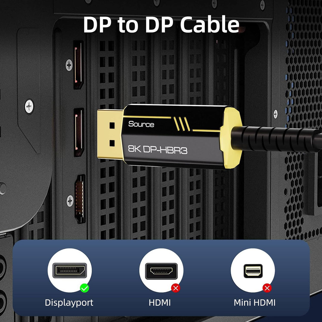 DGHUMEN 8K DisplayPort Kabel 1.4 Glasfaserkabel 15m,Lang DP zu DP Kabel Unterstützt 8K@60Hz 4K@144Hz