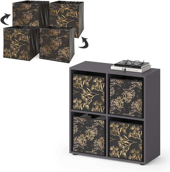 Vicco Raumteiler Tetra, stehendes Bücherregal, Schwarz, 72 x 72.6 cm mit 4 Faltboxen Opt.1 mit Faltb