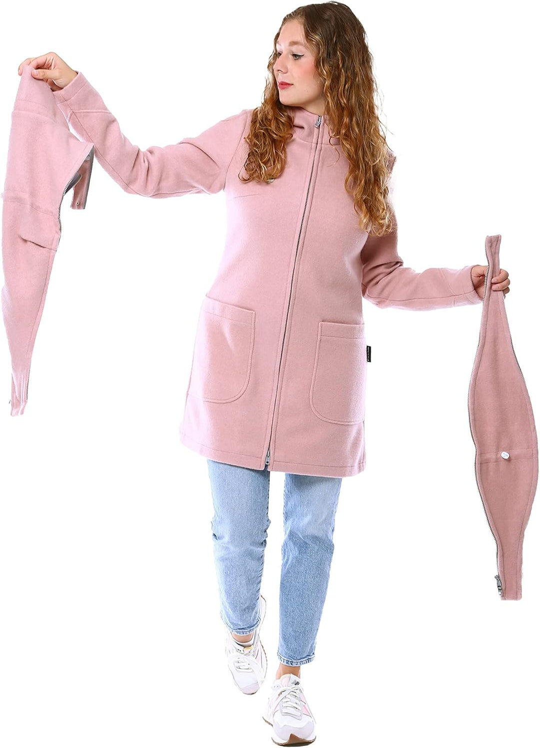 Viva la Mama - schicker Umstands- und Tragemantel für den Winter - VALENTIN XS rosa - vorn und hinte